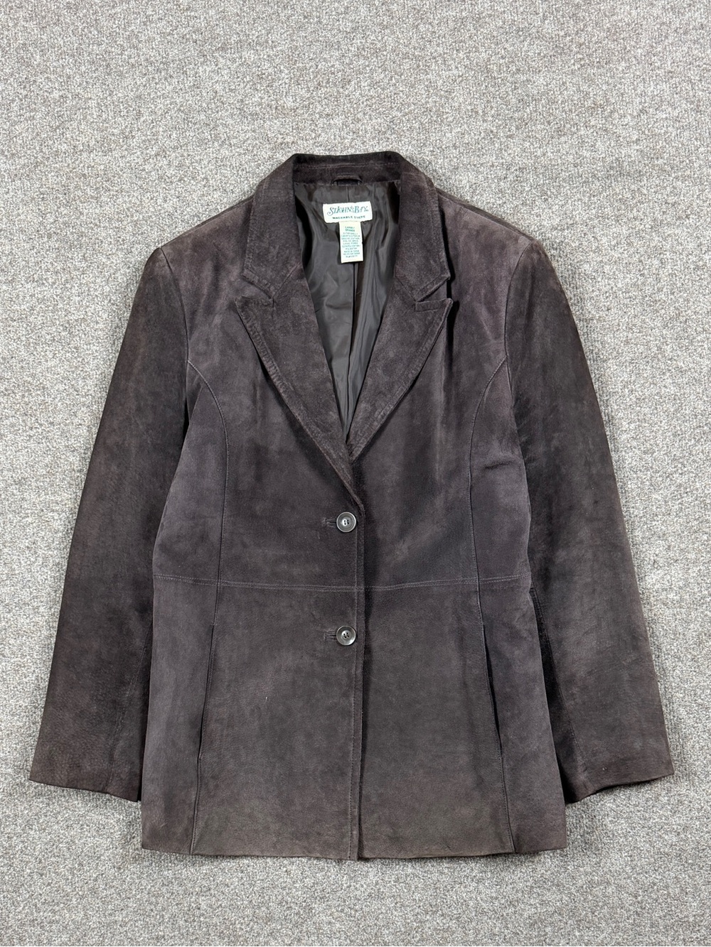 Vintage St John’s Bay Brown Suede Leather Blazer Jacket Women’s Large Y2K Preppy